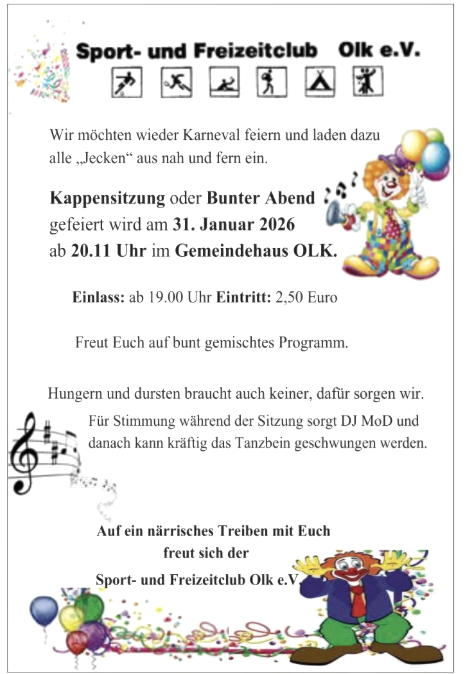 Kappensitzung, © Sport- und Freizeitclub Olk Kappensitzung, © Sport- und Freizeitclub Olk