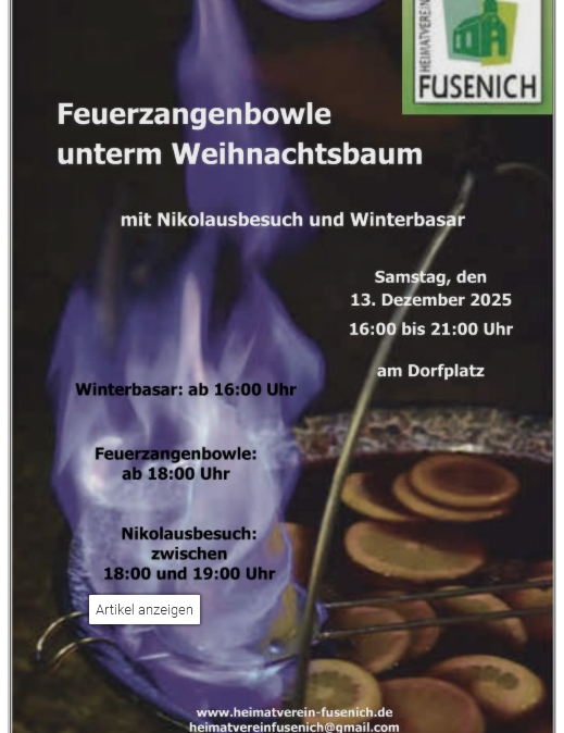 Feuerzangenbowle unterm Weihnachtsbaum, © Heimatverein Fusenich Feuerzangenbowle unterm Weihnachtsbaum, © Heimatverein Fusenich