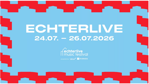 Ein Poster für das Echternlive Musikfestival. Es findet vom 24. bis 26. Juli 2026 statt.