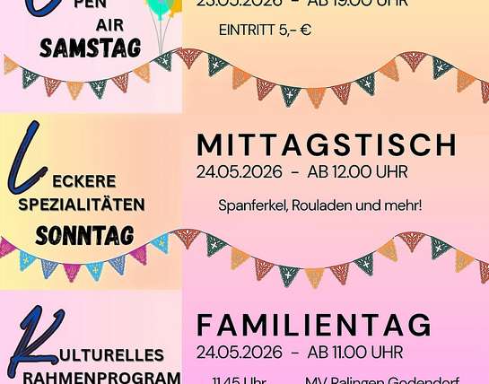 Une affiche festive pour la Pentecôte à Olk. L'événement se déroulera les 23 et 24 mai 2026 sur la place du village.