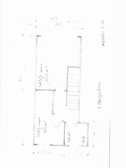 The floor plan of the holiday apartment upstairs. The dimensions are drawn in.