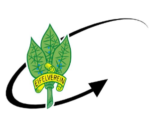 Das Logo des Eifelvereins zeigt grüne Blätter und einen Pfeil, der Bewegung simbolisiert. Es repräsentiert Natur und Wanderaktivitäten.