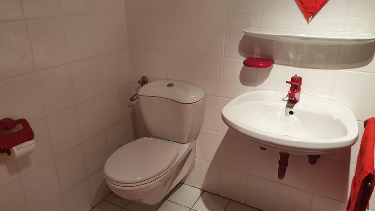 Badezimmer mit einer Toilette und einem Waschbecken.
