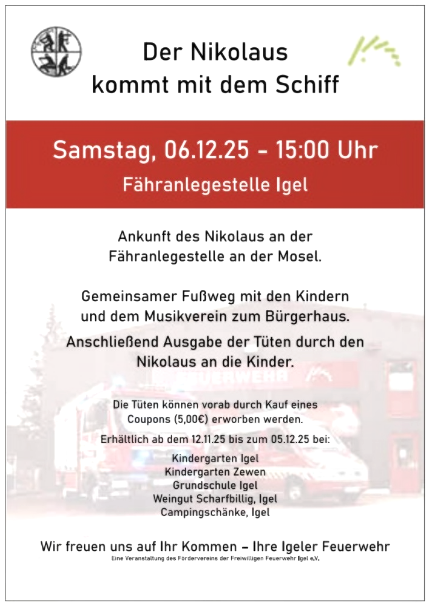 Der Nikolaus kommt mit dem Schiff, © FW Igel